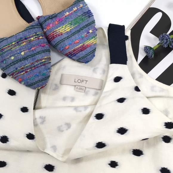 Loft | Ivory Black Dots Linen Sleeveless Dress - Picture 4 of 7